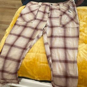 Free People Plaid Wide-Leg Pants in Cream and Burgundy 12